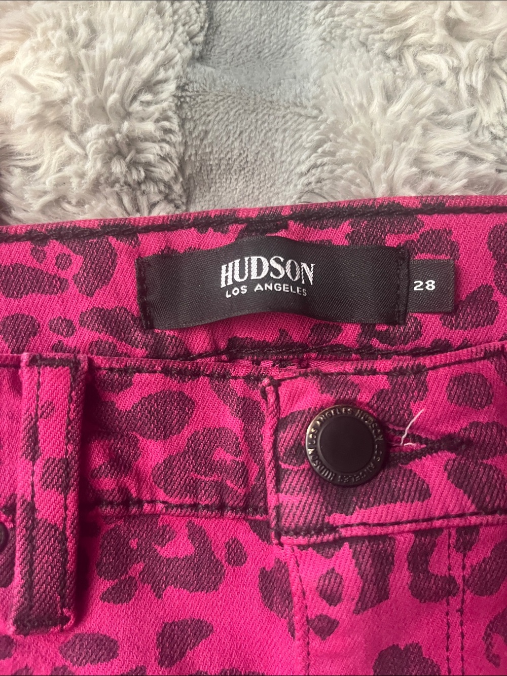Hudson Jeans Bright Pink and Dark Fuchsia Leopard Print Denim - Picture 3 of 12